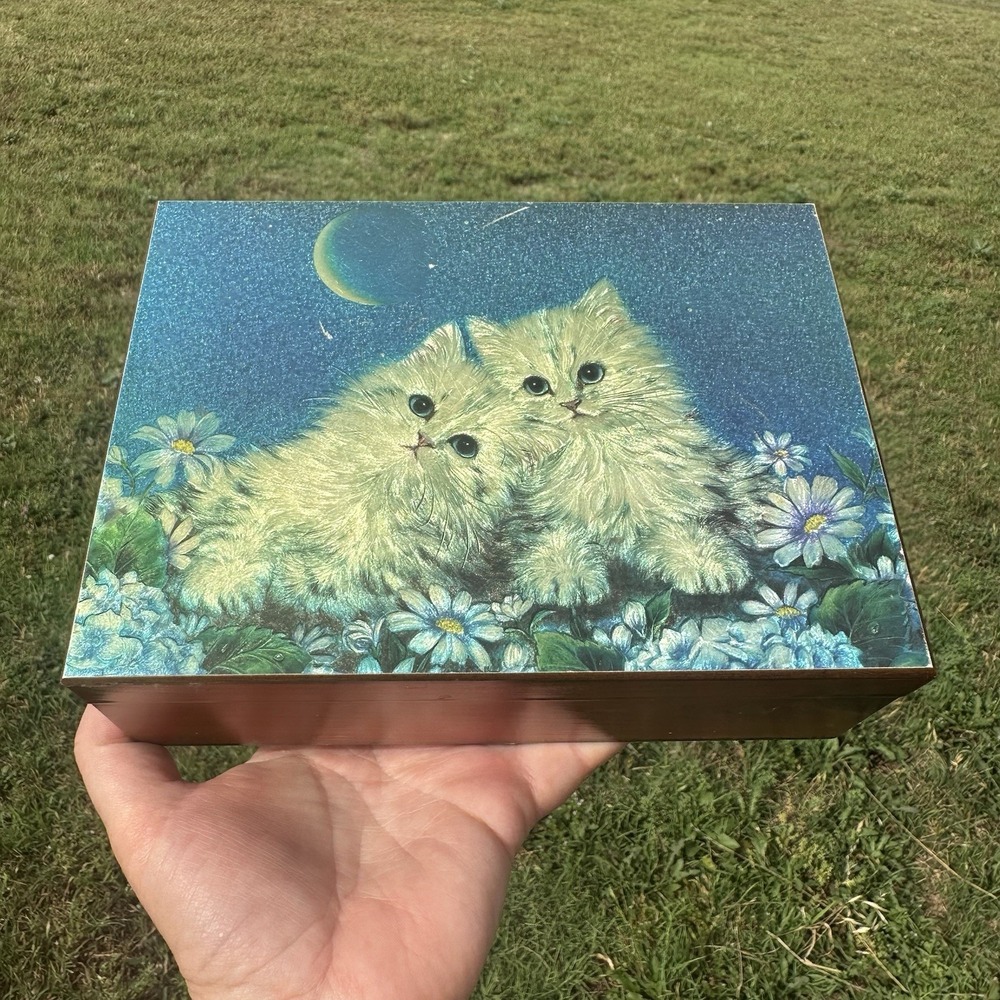 Dufex metallic foil Art Wooden box "Moonlight Rendezvous" kitten Cat Image Shiny